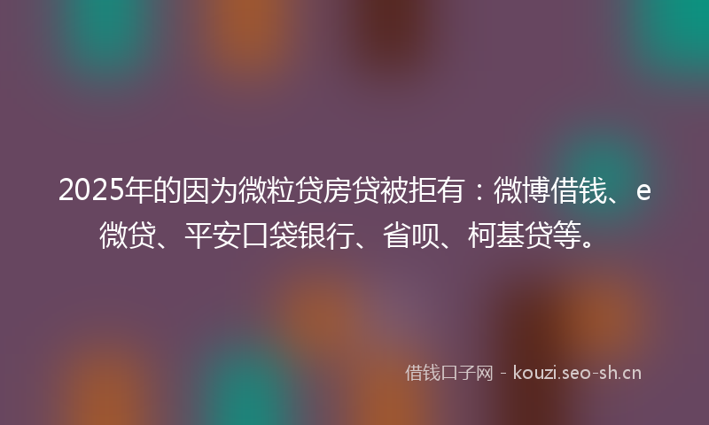 2025年的因为微粒贷房贷被拒有：微博借钱、e微贷、平安口袋银行、省呗、柯基贷等。