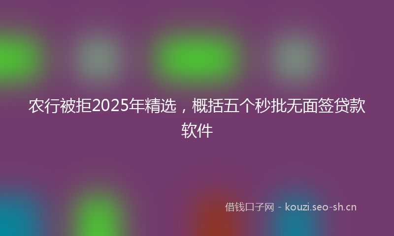 农行被拒2025年精选,概括五个秒批无面签贷款软件
