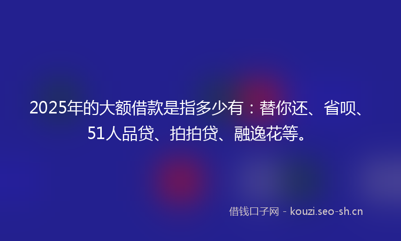 2025年的大额借款是指多少有：替你还、省呗、51人品贷、拍拍贷、融逸花等。