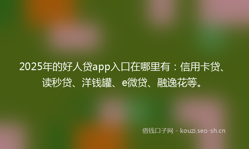 2025年的好人贷app入口在哪里有：信用卡贷、读秒贷、洋钱罐、e微贷、融逸花等。