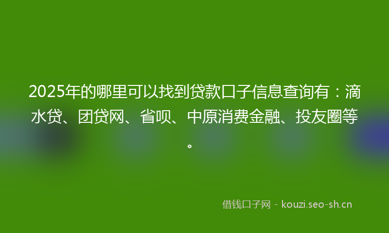 2025年的哪里可以找到贷款口子信息查询有：滴水贷、团贷网、省呗、中原消费金融、投友圈等。