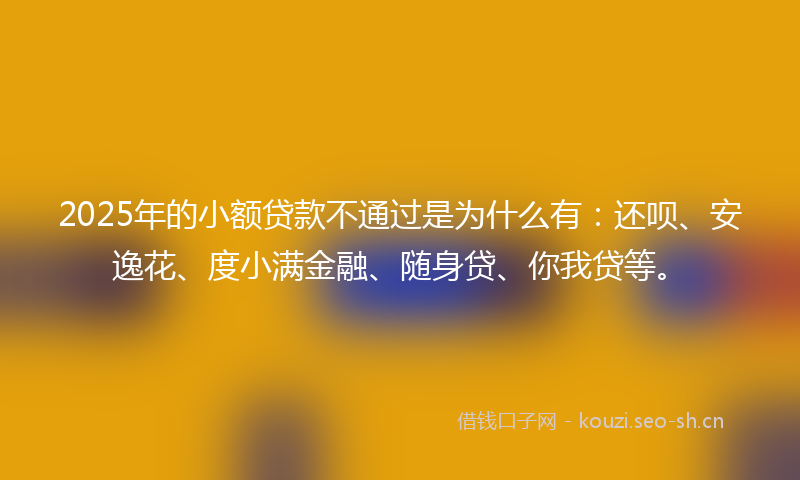 2025年的小额贷款不通过是为什么有：还呗、安逸花、度小满金融、随身贷、你我贷等。