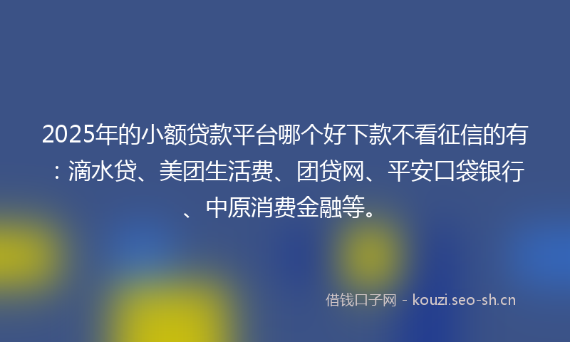 2025年的小额贷款平台哪个好下款不看征信的有:滴水贷、美团生活费、团贷网、平安口袋银行、中原消费金融等。