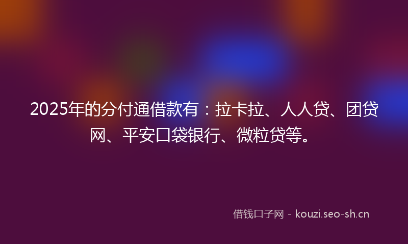 2025年的分付通借款有：拉卡拉、人人贷、团贷网、平安口袋银行、微粒贷等。