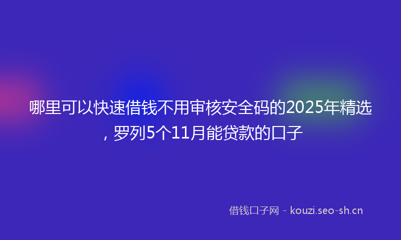 哪里可以快速借钱不用审核安全码的2025年精选，罗列5个11月能贷款的口子