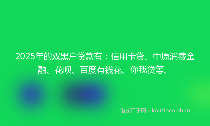 2025年的双黑户贷款有：信用卡贷、中原消费金融、花呗、百度有钱花、你我贷等。