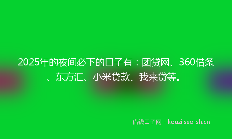 2025年的夜间必下的口子有：团贷网、360借条、东方汇、小米贷款、我来贷等。