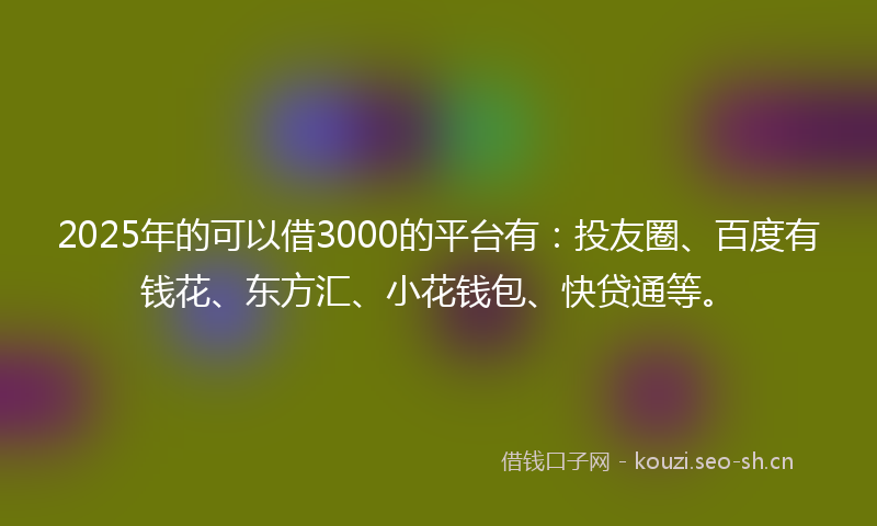 2025年的可以借3000的平台有：投友圈、百度有钱花、东方汇、小花钱包、快贷通等。