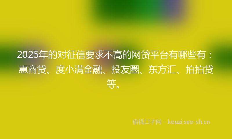 2025年的对征信要求不高的网贷平台有哪些有：惠商贷、度小满金融、投友圈、东方汇、拍拍贷等。