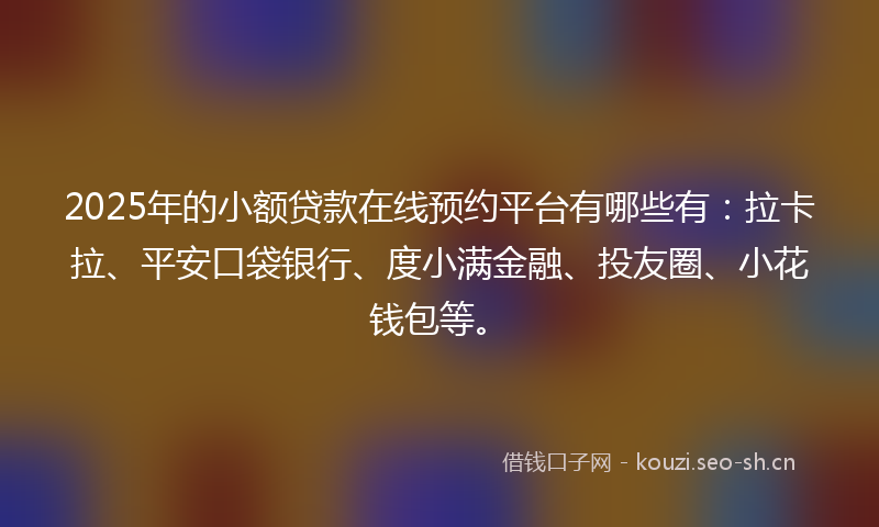 2025年的小额贷款在线预约平台有哪些有：拉卡拉、平安口袋银行、度小满金融、投友圈、小花钱包等。