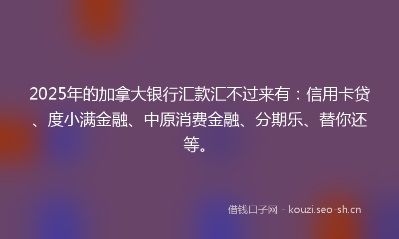 2025年的加拿大银行汇款汇不过来有：信用卡贷、度小满金融、中原消费金融、分期乐、替你还等。