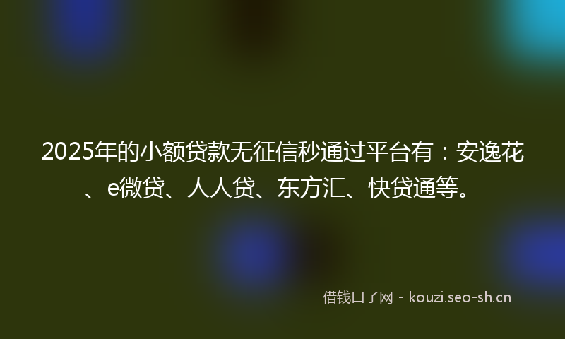 2025年的小额贷款无征信秒通过平台有：安逸花、e微贷、人人贷、东方汇、快贷通等。