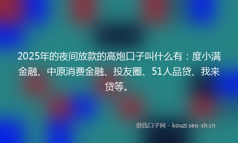 2025年的夜间放款的高炮口子叫什么有：度小满金融、中原消费金融、投友圈、51人品贷、我来贷等。