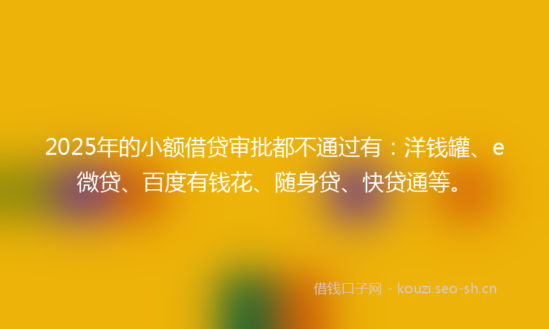2025年的小额借贷审批都不通过有:洋钱罐、e微贷、百度有钱花、随身贷、快贷通等。