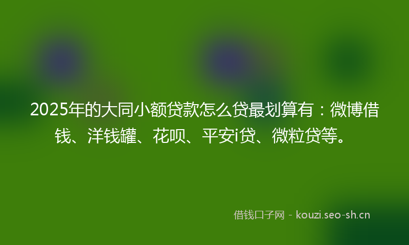 2025年的大同小额贷款怎么贷最划算有：微博借钱、洋钱罐、花呗、平安i贷、微粒贷等。