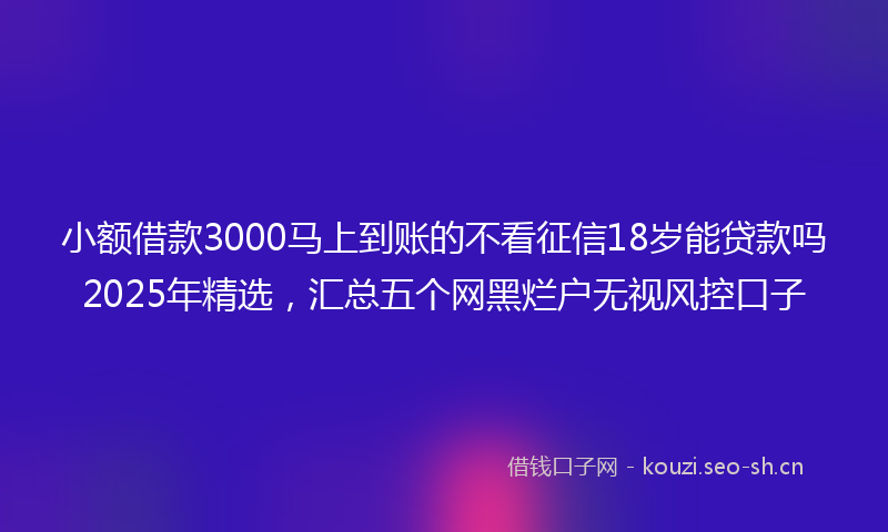 小额借款3000马上到账的不看征信18岁能贷款吗2025年精选，汇总五个网黑烂户无视风控口子