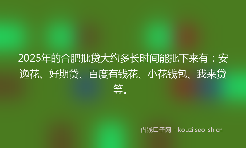 2025年的合肥批贷大约多长时间能批下来有：安逸花、好期贷、百度有钱花、小花钱包、我来贷等。