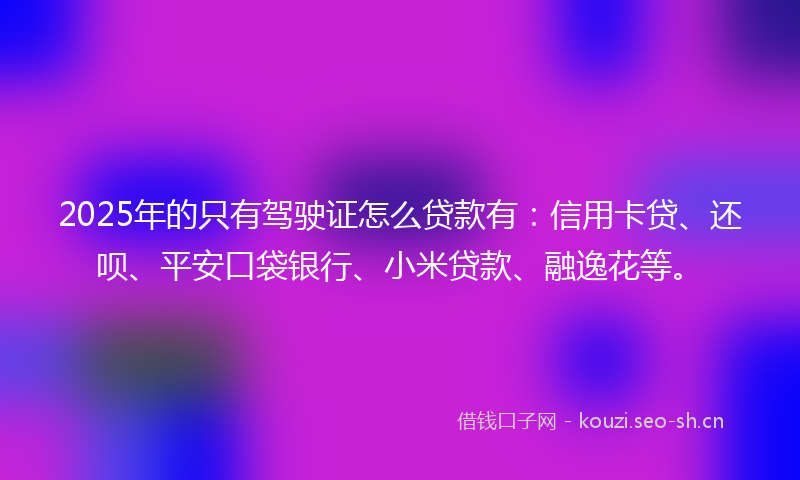 2025年的只有驾驶证怎么贷款有：信用卡贷、还呗、平安口袋银行、小米贷款、融逸花等。