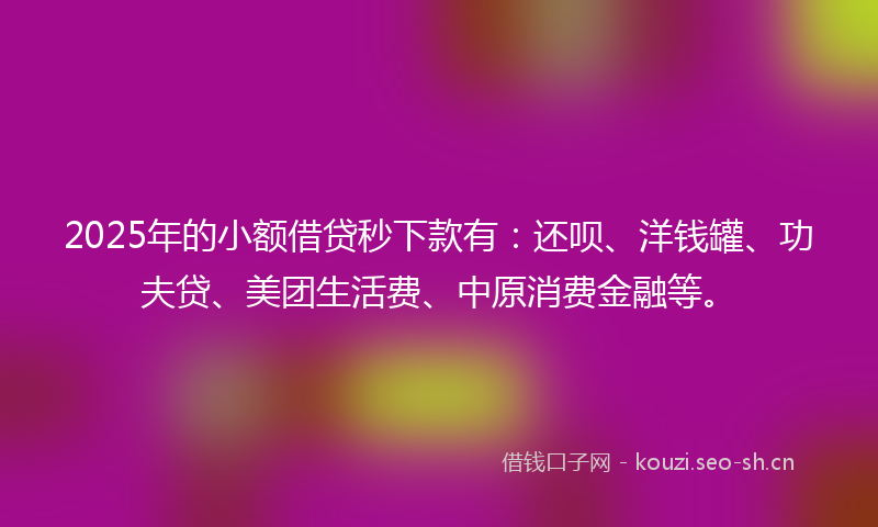 2025年的小额借贷秒下款有：还呗、洋钱罐、功夫贷、美团生活费、中原消费金融等。