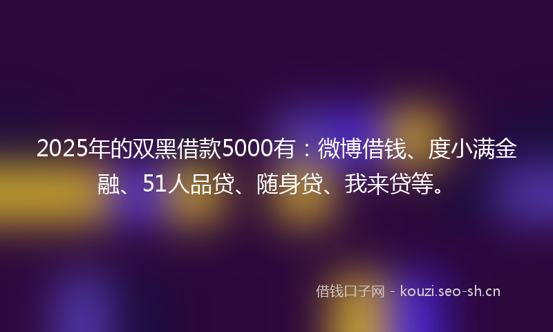 2025年的双黑借款5000有：微博借钱、度小满金融、51人品贷、随身贷、我来贷等。