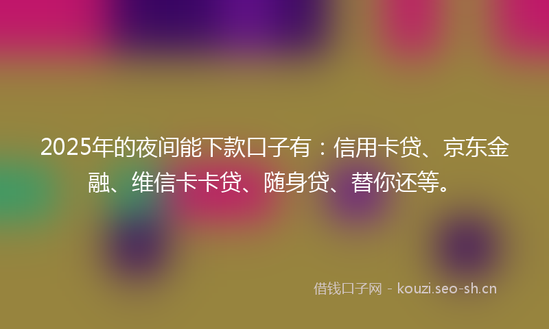 2025年的夜间能下款口子有：信用卡贷、京东金融、维信卡卡贷、随身贷、替你还等。