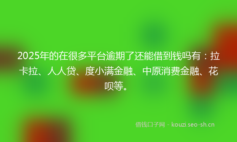 2025年的在很多平台逾期了还能借到钱吗有：拉卡拉、人人贷、度小满金融、中原消费金融、花呗等。