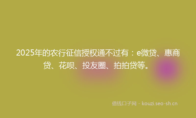 2025年的农行征信授权通不过有：e微贷、惠商贷、花呗、投友圈、拍拍贷等。