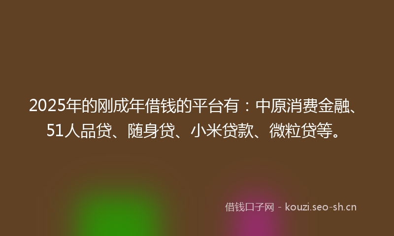 2025年的刚成年借钱的平台有：中原消费金融、51人品贷、随身贷、小米贷款、微粒贷等。
