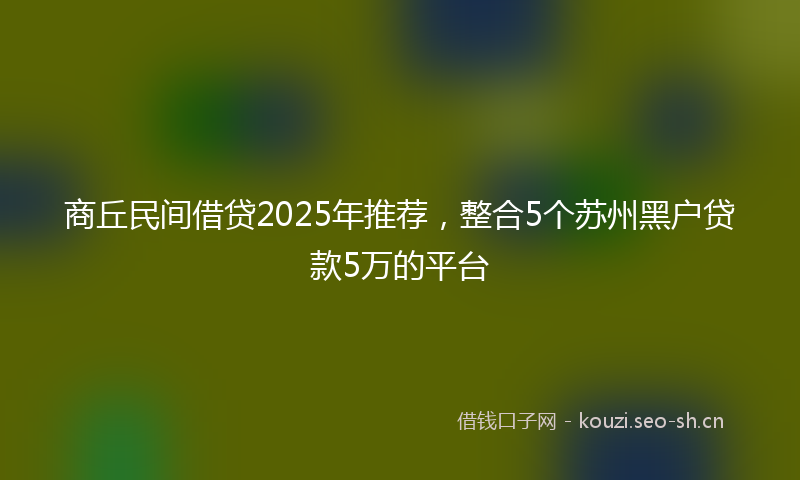 商丘民间借贷2025年推荐，整合5个苏州黑户贷款5万的平台