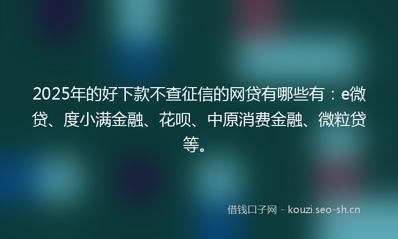2025年的好下款不查征信的网贷有哪些有：e微贷、度小满金融、花呗、中原消费金融、微粒贷等。