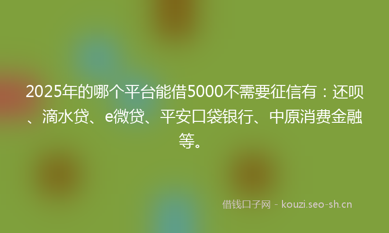 2025年的哪个平台能借5000不需要征信有：还呗、滴水贷、e微贷、平安口袋银行、中原消费金融等。