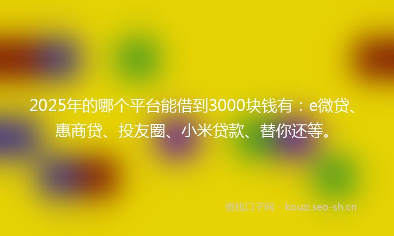 2025年的哪个平台能借到3000块钱有：e微贷、惠商贷、投友圈、小米贷款、替你还等。