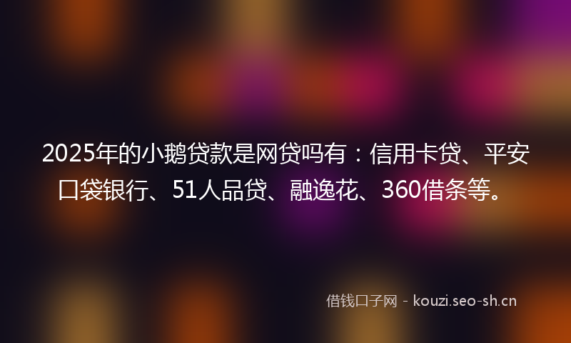 2025年的小鹅贷款是网贷吗有：信用卡贷、平安口袋银行、51人品贷、融逸花、360借条等。