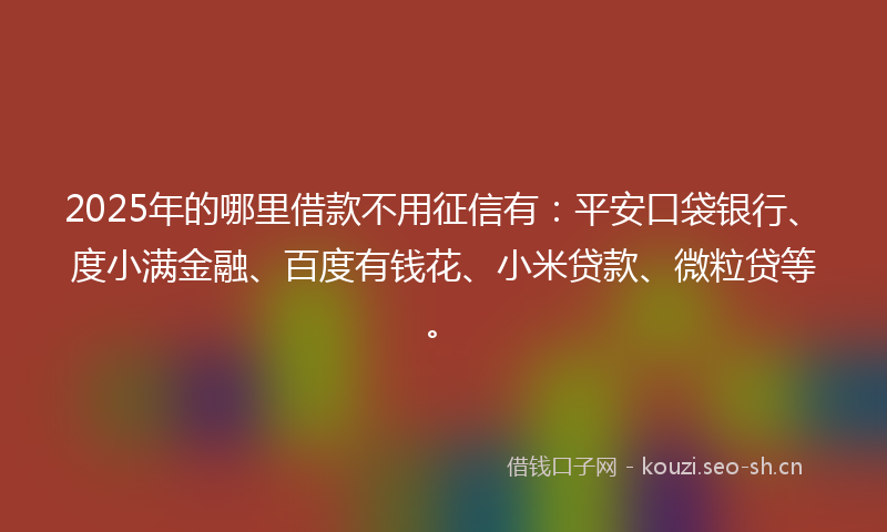 2025年的哪里借款不用征信有：平安口袋银行、度小满金融、百度有钱花、小米贷款、微粒贷等。