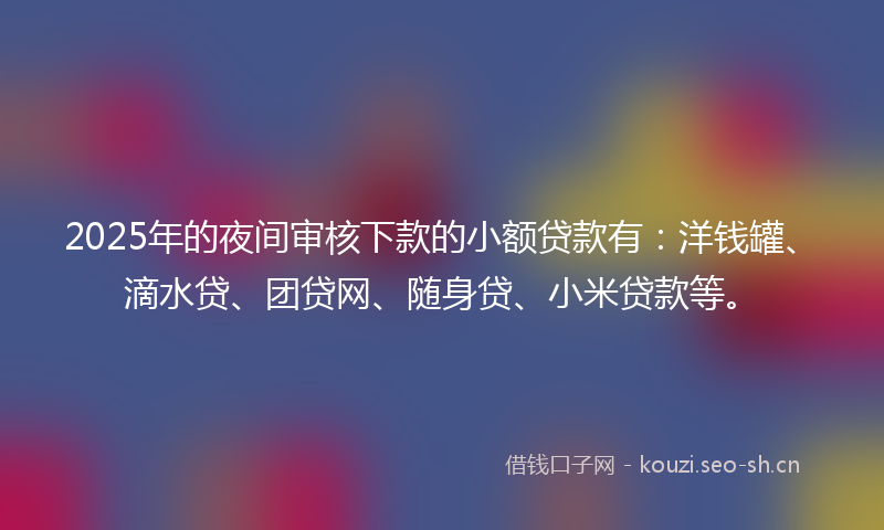 2025年的夜间审核下款的小额贷款有：洋钱罐、滴水贷、团贷网、随身贷、小米贷款等。