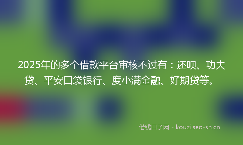 2025年的多个借款平台审核不过有：还呗、功夫贷、平安口袋银行、度小满金融、好期贷等。