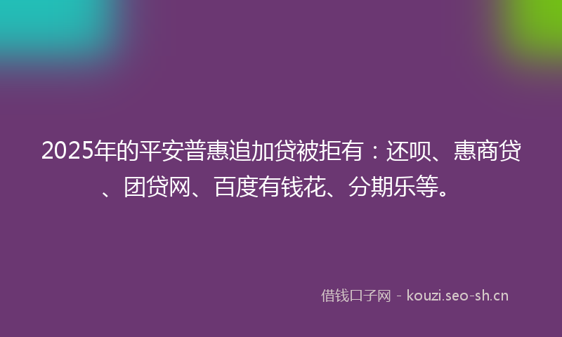 2025年的平安普惠追加贷被拒有：还呗、惠商贷、团贷网、百度有钱花、分期乐等。