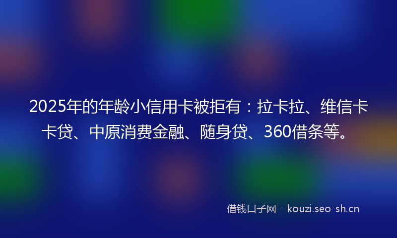 2025年的年龄小信用卡被拒有：拉卡拉、维信卡卡贷、中原消费金融、随身贷、360借条等。