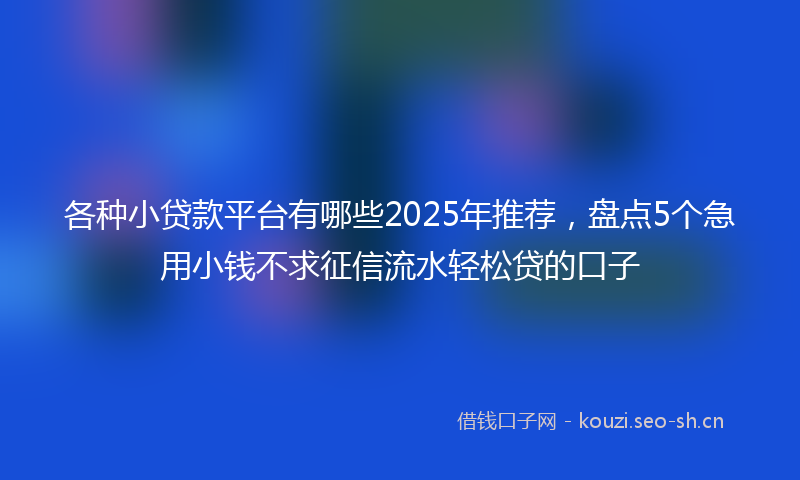 各种小贷款平台有哪些2025年推荐，盘点5个急用小钱不求征信流水轻松贷的口子