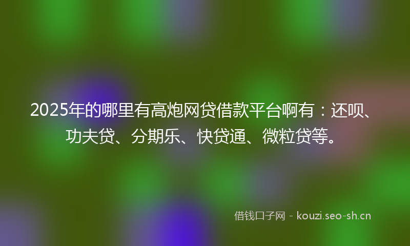 2025年的哪里有高炮网贷借款平台啊有：还呗、功夫贷、分期乐、快贷通、微粒贷等。