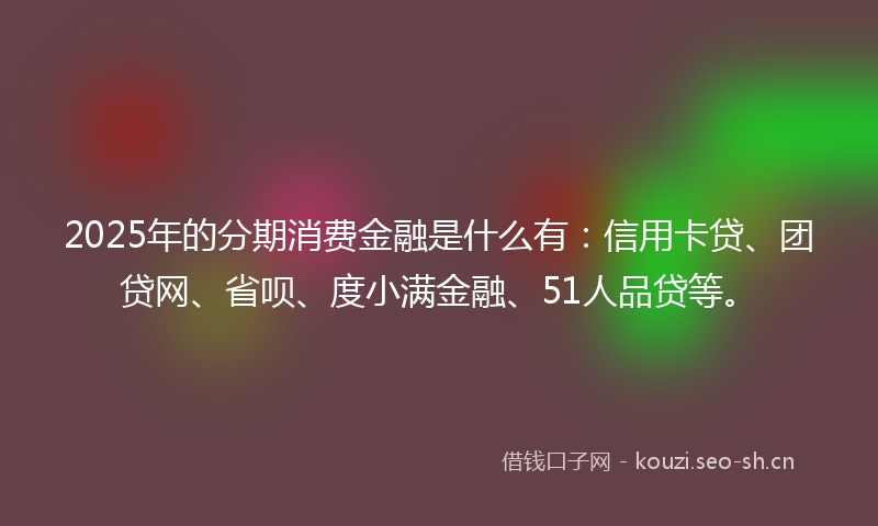 2025年的分期消费金融是什么有：信用卡贷、团贷网、省呗、度小满金融、51人品贷等。