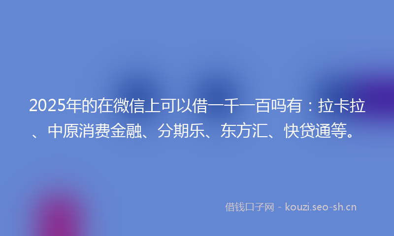 2025年的在微信上可以借一千一百吗有：拉卡拉、中原消费金融、分期乐、东方汇、快贷通等。