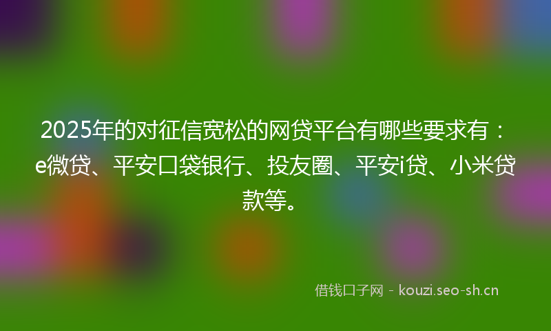 2025年的对征信宽松的网贷平台有哪些要求有：e微贷、平安口袋银行、投友圈、平安i贷、小米贷款等。