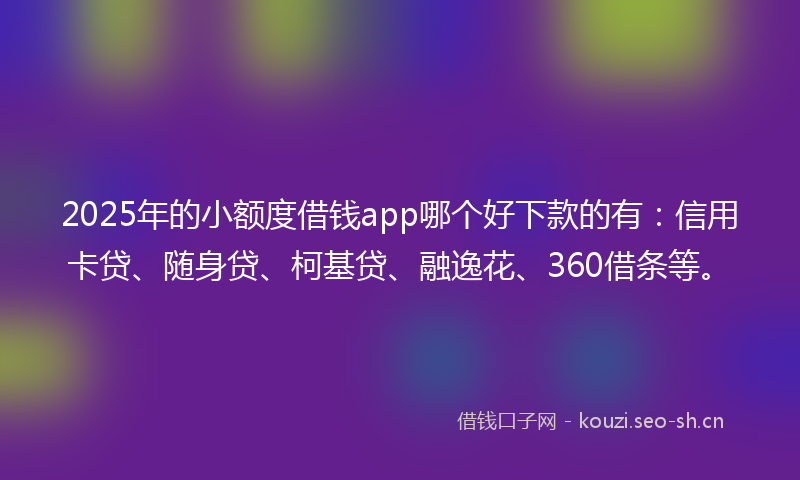 2025年的小额度借钱app哪个好下款的有：信用卡贷、随身贷、柯基贷、融逸花、360借条等。