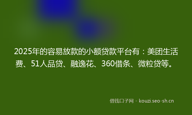 2025年的容易放款的小额贷款平台有：美团生活费、51人品贷、融逸花、360借条、微粒贷等。