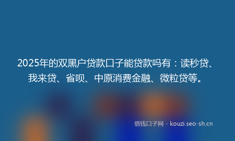 2025年的双黑户贷款口子能贷款吗有：读秒贷、我来贷、省呗、中原消费金融、微粒贷等。