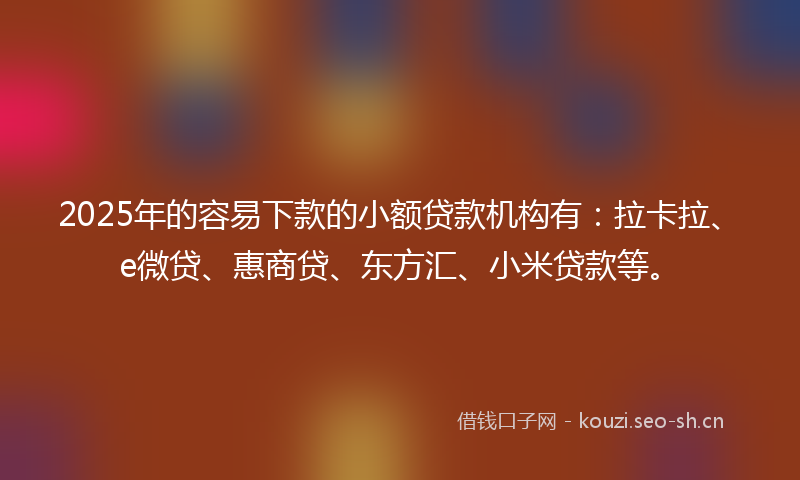 2025年的容易下款的小额贷款机构有：拉卡拉、e微贷、惠商贷、东方汇、小米贷款等。