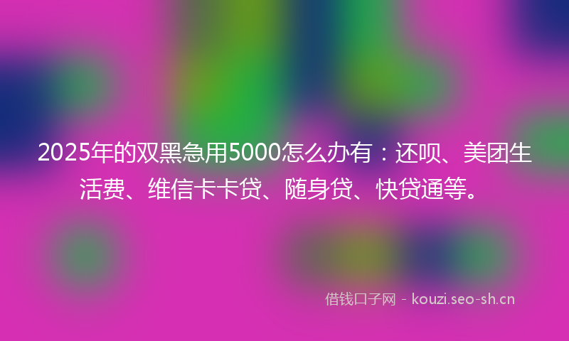 2025年的双黑急用5000怎么办有：还呗、美团生活费、维信卡卡贷、随身贷、快贷通等。