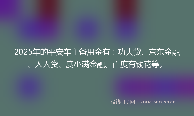 2025年的平安车主备用金有：功夫贷、京东金融、人人贷、度小满金融、百度有钱花等。