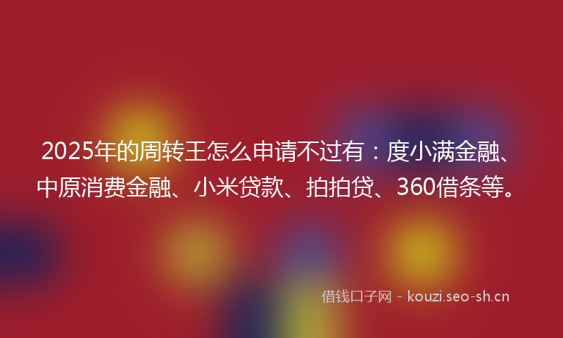 2025年的周转王怎么申请不过有：度小满金融、中原消费金融、小米贷款、拍拍贷、360借条等。